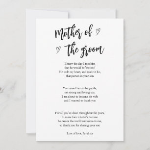 Carte Poem Pour Mère du coeur du marié