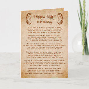 Carte Poem Rainbow Bridge pour les chevaux Sympathie