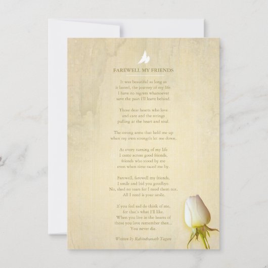 Carte Poème de souvenir avec rose blanche funéraire en p (Dos)