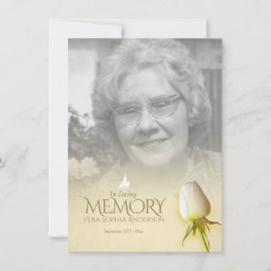 Carte Poème de souvenir de photo de rose blanche funérai