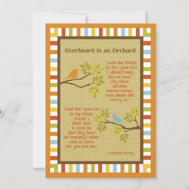 Carte Poème "Overheard in an Orchard" (Robin et Bruant) (Devant)