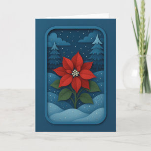 Carte Poinsettia dans une forêt enneigée