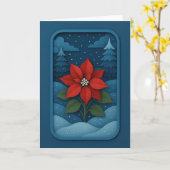 Carte Poinsettia dans une forêt enneigée (Fleur jaune)