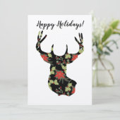 Carte Poinsettia et Holly Deer Head Rustic (Debout devant)
