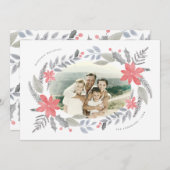 Carte Poinsettia Floral dessiné à la main Grain de vacan (Devant / Derrière)