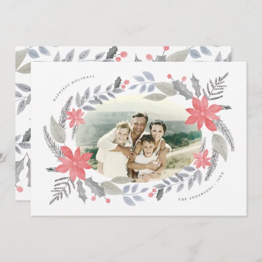 Carte Poinsettia Floral dessiné à la main Grain de vacan (Devant / Derrière)