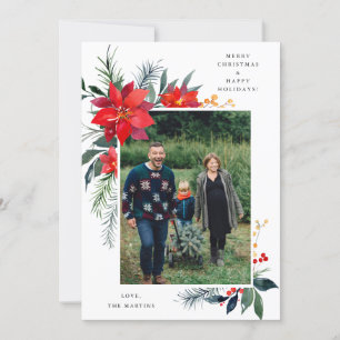 Carte Poinsettia Frame V Photo Holiday Card