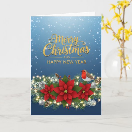 Carte Poinsettia Glow Christmas & New Year Card (Fleur jaune)