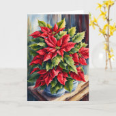 Carte Poinsettias de Noël rouge et vert (Fleur jaune)