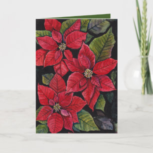 Carte Poinsettias Vibrantes En Aquarelle