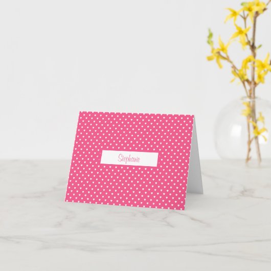 Carte Point rose Polka avec nom (Fleur jaune)