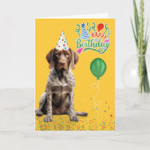 Carte Pointer Dog in a Party Hat on Yellow Birthday (Devant)