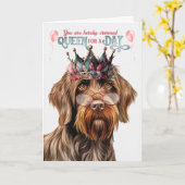 Carte Pointeur Griffon Queen pour une journée d'annivers (Fleur jaune)