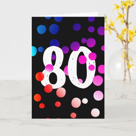 Carte Points arc-en-ciel 80e anniversaire sur noir (Fleur jaune)