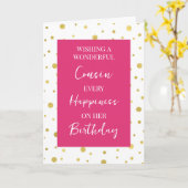 Carte Points d'or rose chaud Cousin Anniversaire (Fleur jaune)