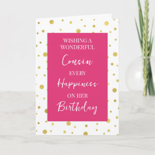 Carte Points d'or rose chaud Cousin Anniversaire