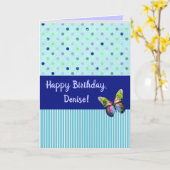 Carte Points et bandes Aqua éditable avec papillon (Fleur jaune)