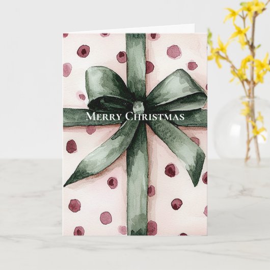 Carte Points roses de Noël Ruban vert & Bow (Fleur jaune)