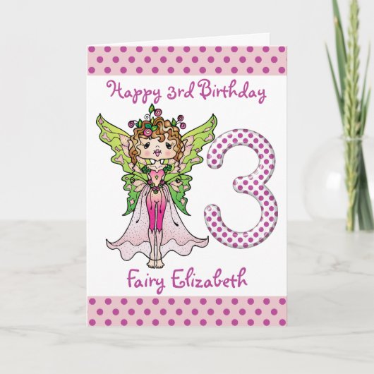 Carte Pois rose Fairy Princesse 3e anniversaire (Devant)
