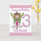 Carte Pois rose Fairy Princesse 3e anniversaire (Fleur jaune)