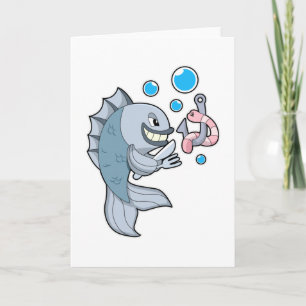 Carte Poisson avec hameçon et ver de poisson