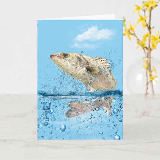 Carte Poisson d'anniversaire dans l'eau (Fleur jaune)