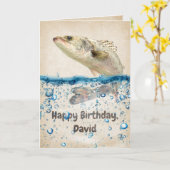 Carte Poisson d'anniversaire dans l'eau avec nom (Fleur jaune)