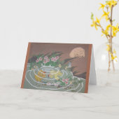 Carte Poisson d'or, chien et grenouille stylisés (Fleur jaune)