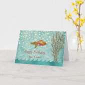 Carte Poisson d'or Turquoise Pearl Confetti algue marine (Fleur jaune)