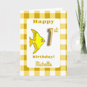 Carte Poisson et ballon numéro 1er anniversaire à carrea