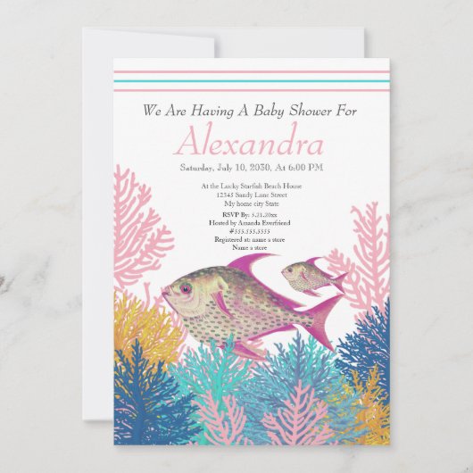 Carte Poisson rose, Baby shower Turquoise d'ahoy de cora (Devant)
