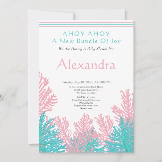 Carte Poisson rose, Baby shower Turquoise d'ahoy de cora (Devant)