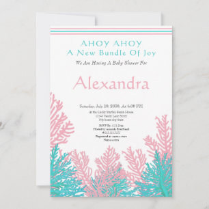 Carte Poisson rose, Baby shower Turquoise d'ahoy de cora