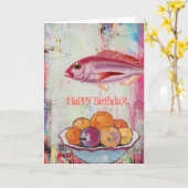 Carte Poisson rose et bol de fruits Collage numérique, A (Fleur jaune)