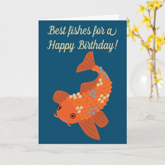 Carte Poisson rouge fait sur commande de Koi de message (Fleur jaune)