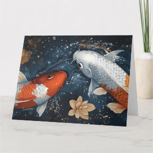 Carte Poisson Serene Koi avec fleurs Lotus