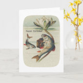 Carte Poisson vintage, Anniversaire (Fleur jaune)
