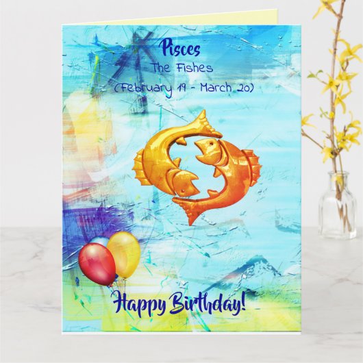 Carte Poissons d'anniversaire (19 fév. - 20 mars) (Fleur jaune)