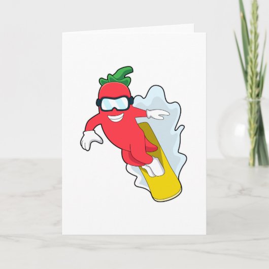 Carte Poivre au snowboard avec son snowboard (Devant)