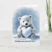 Carte Polar bear in the snow with heart shaped snowball (Devant)