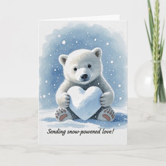 Carte Polar bear in the snow with heart shaped snowball (Devant)