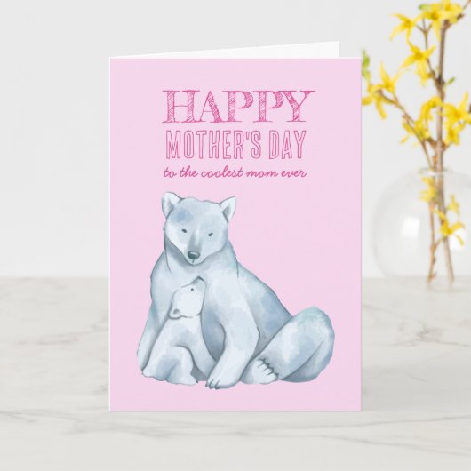 Carte Polar Bear Maman mignonne Bonne fête des mères (Fleur jaune)