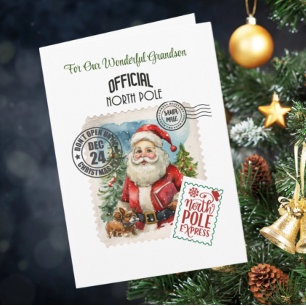 Carte Pôle Nord Vintage Père Noël 5" x 7" pliée