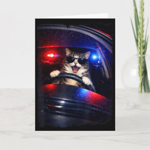 Carte Policier drôle chat fou conduisant voiture mème de