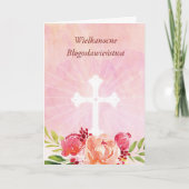 Carte Polish Language Easter Blessings Pink Floral Cross (Devant)