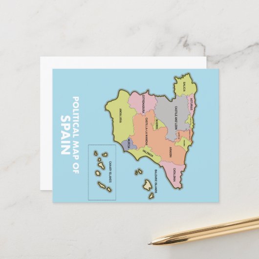 Carte politique de l'Espagne. (Devant/Arrière en situation)