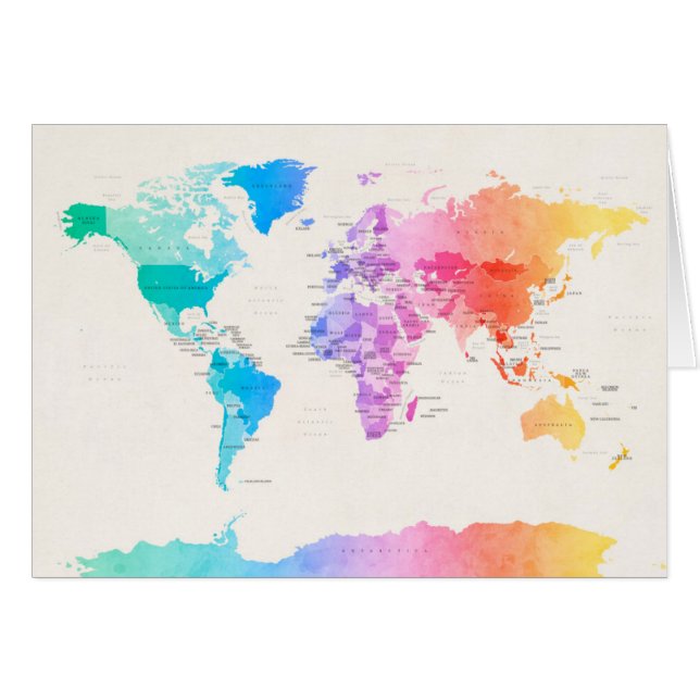Carte politique pour aquarelle du monde (Devant horizontal)