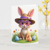 Carte polka dot avec ami lapin (Fleur jaune)