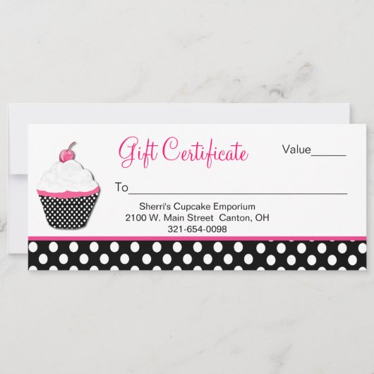 Carte Polka Dot et Cupcake Business Cadeau Certificat (Devant)