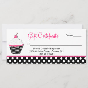 Carte Polka Dot et Cupcake Business Cadeau Certificat
